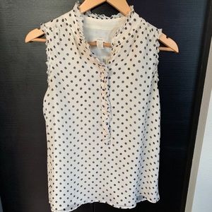 J Crew Button Ruffle Sleeveless Polka Dot Top